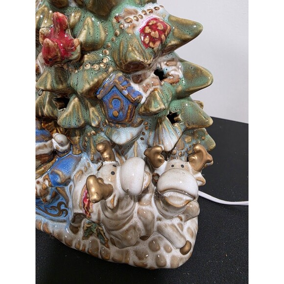 🎄KIRKLANDS Potter's Garden CHRISTMAS Ceramic Tree 10x7” Santa Sleigh Reindeer - Picture 5 of 12